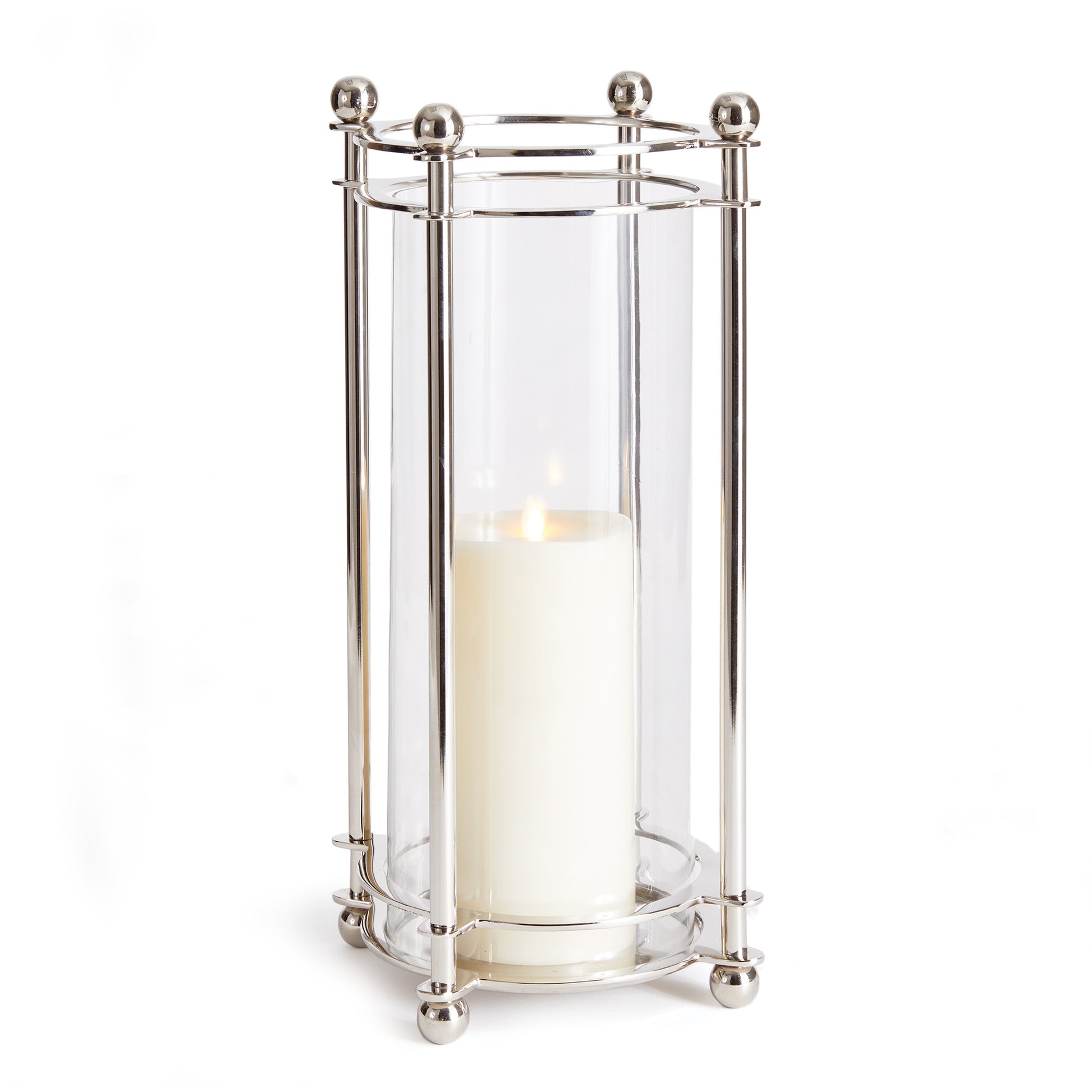 Polished chrome finial candleholder, large, with white background.