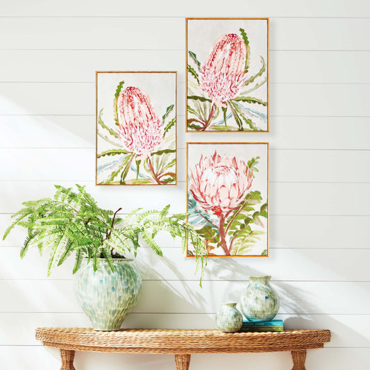 Queen protea botanical print triptych (set of 3) - stylish home accent (Image1).