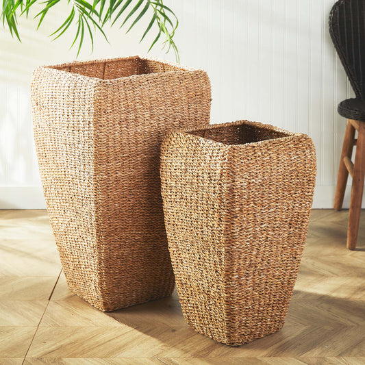 Seagrass tall square planters (set of 2) - stylish home accent (Image2).