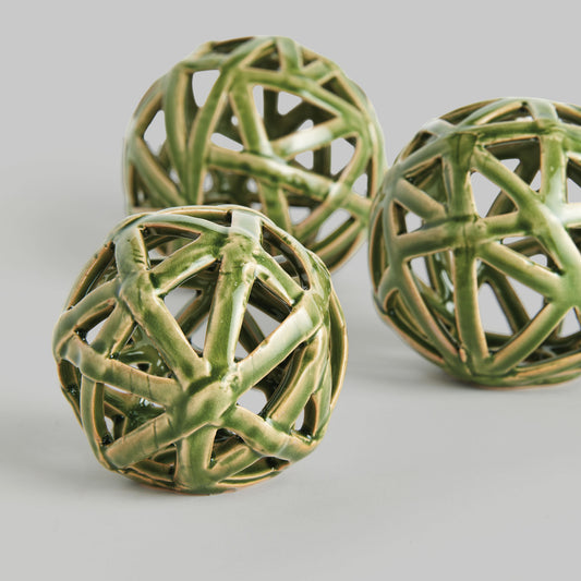 Small green reactive glaze ceramic orb - stylish home accent (Image2).
