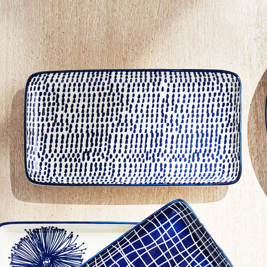 Speckled blue ceramic 8 inch trays (set of 4) - stylish home accent (Image1).