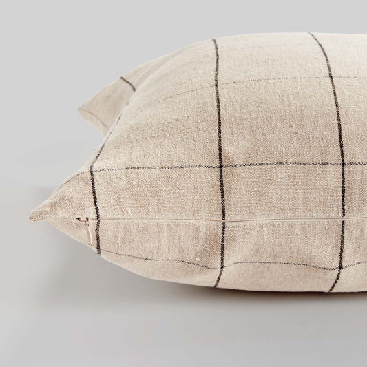 Tan and brown windowpane linen 24 inch pillow - stylish home accent (Image2).