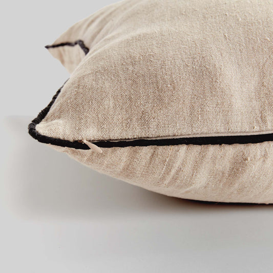 Tan with black piping 24 inch linen pillow - stylish home accent (Image2).