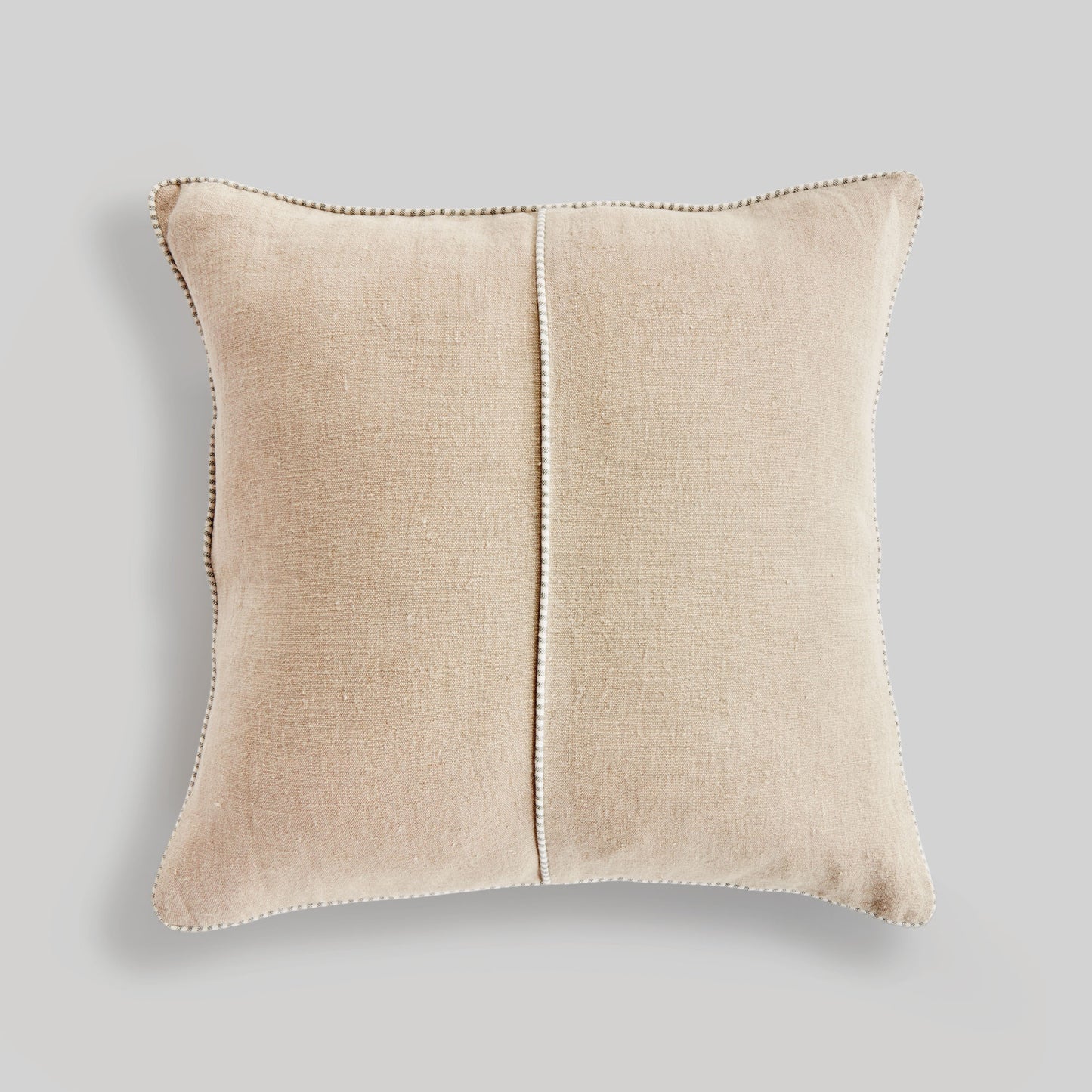 Tan with blue piping 24 inch linen pillow - stylish home accent (Image1).