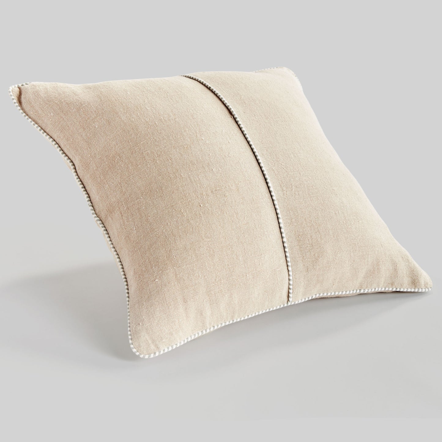 Tan with blue piping 24 inch linen pillow - stylish home accent (Image6).