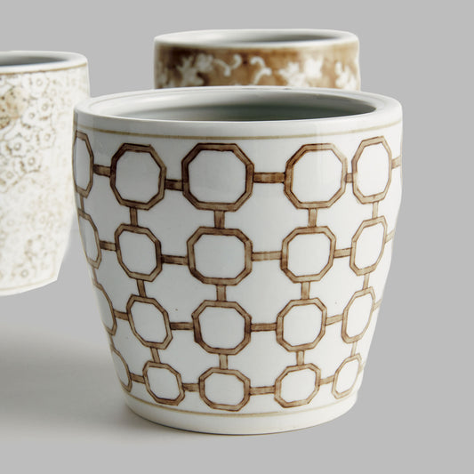 Taupe chinoiserie ceramic pots (set of 4) - stylish home accent (Image1).