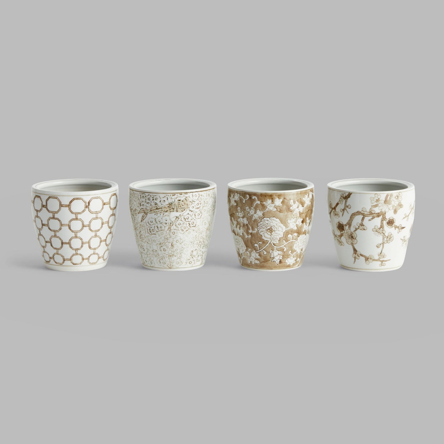 Taupe chinoiserie ceramic pots (set of 4) - stylish home accent (Image6).