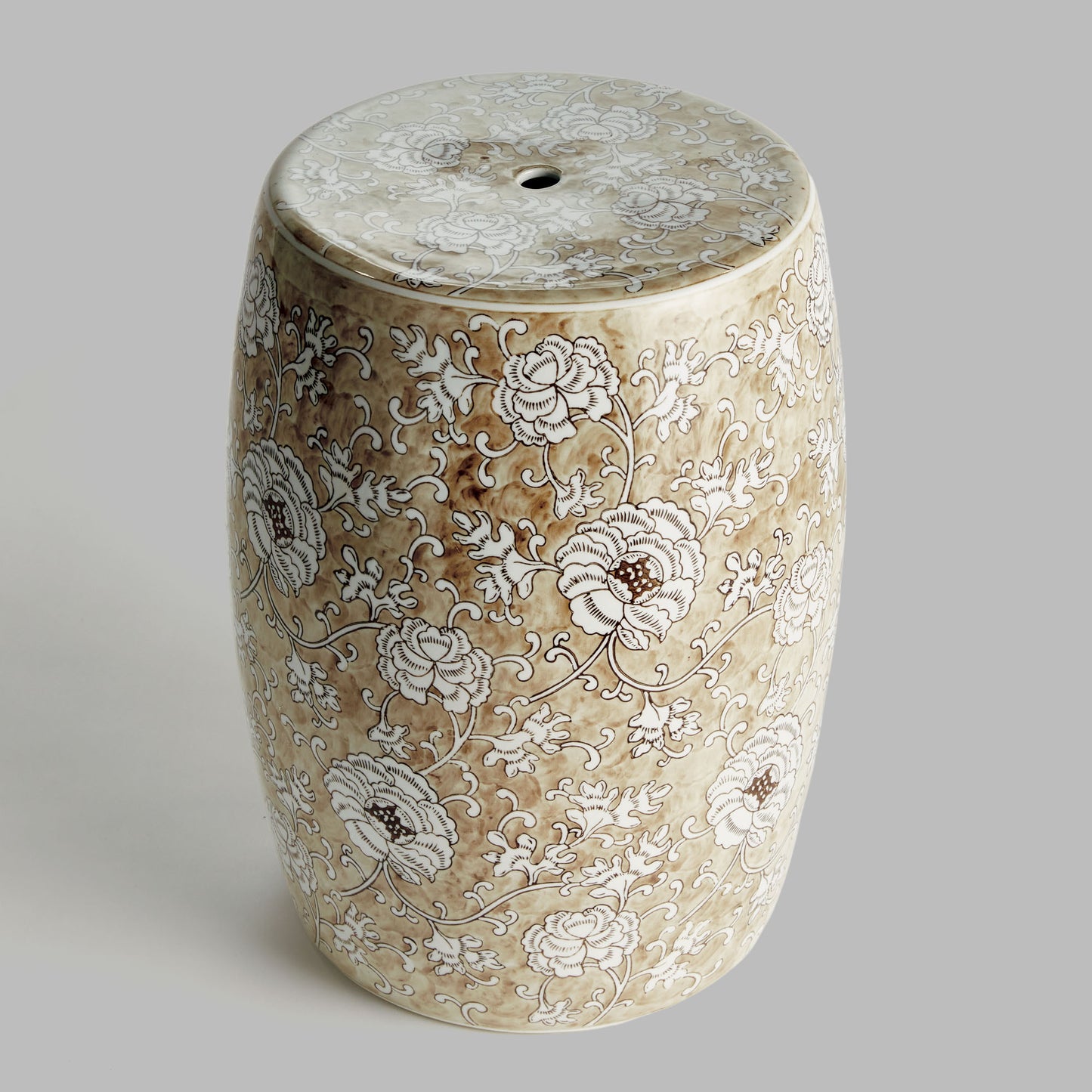 Taupe chinoiserie ceramic stool - stylish home accent (Image2).