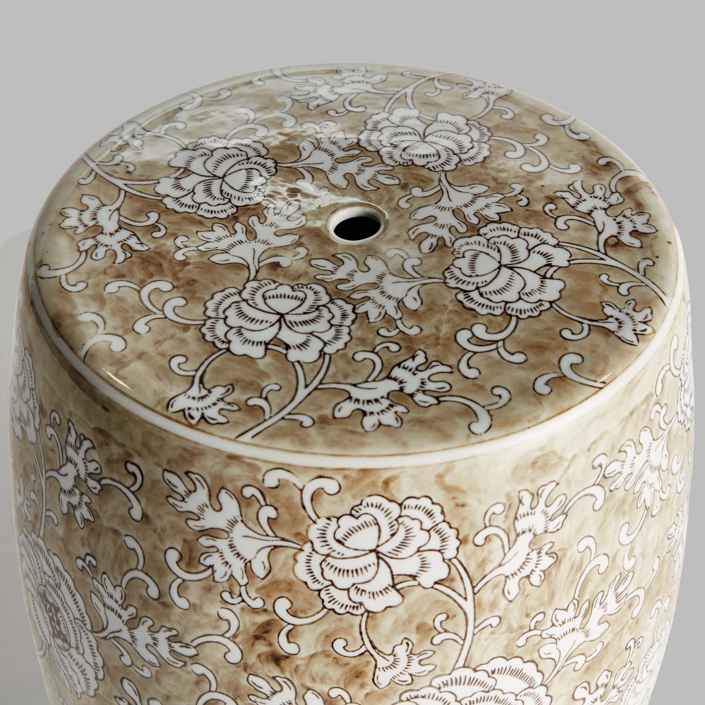 Taupe chinoiserie ceramic stool - stylish home accent (Image3).