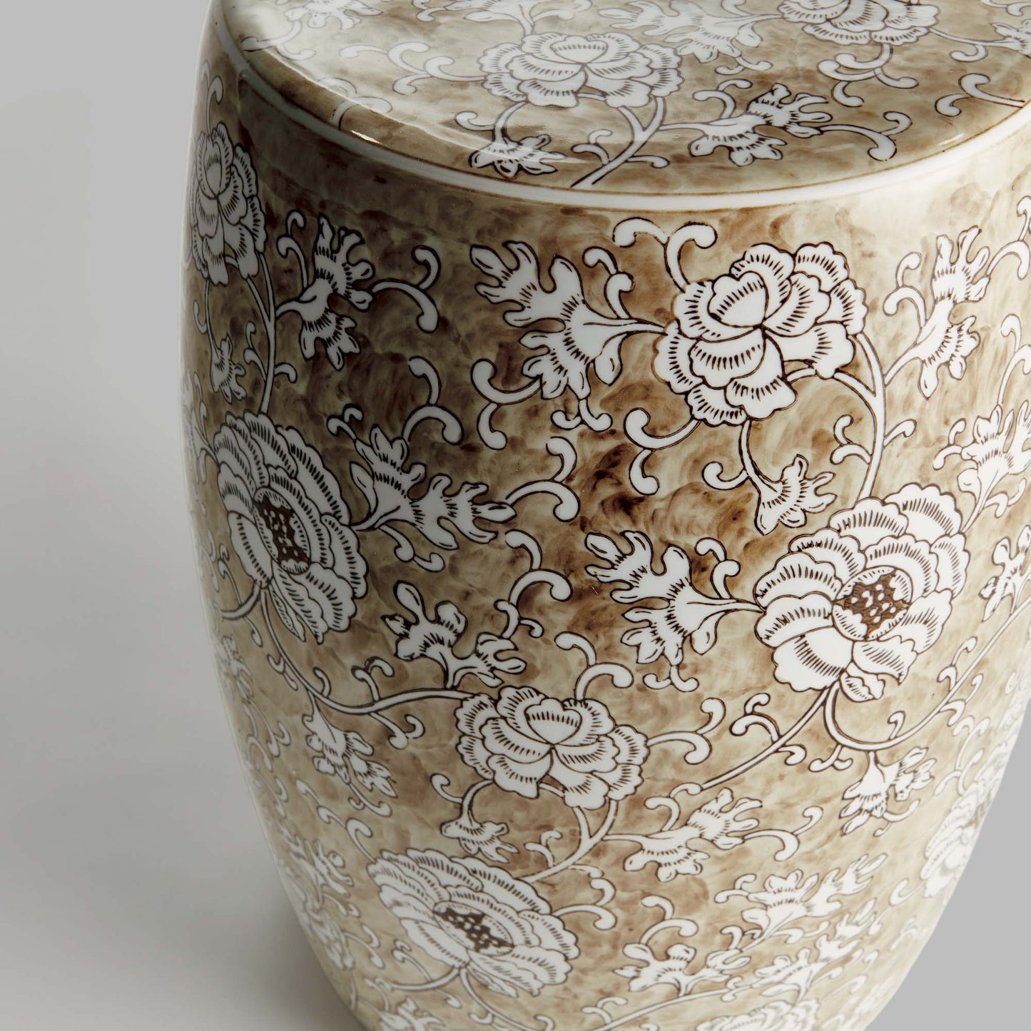 Taupe chinoiserie ceramic stool - stylish home accent (Image4).