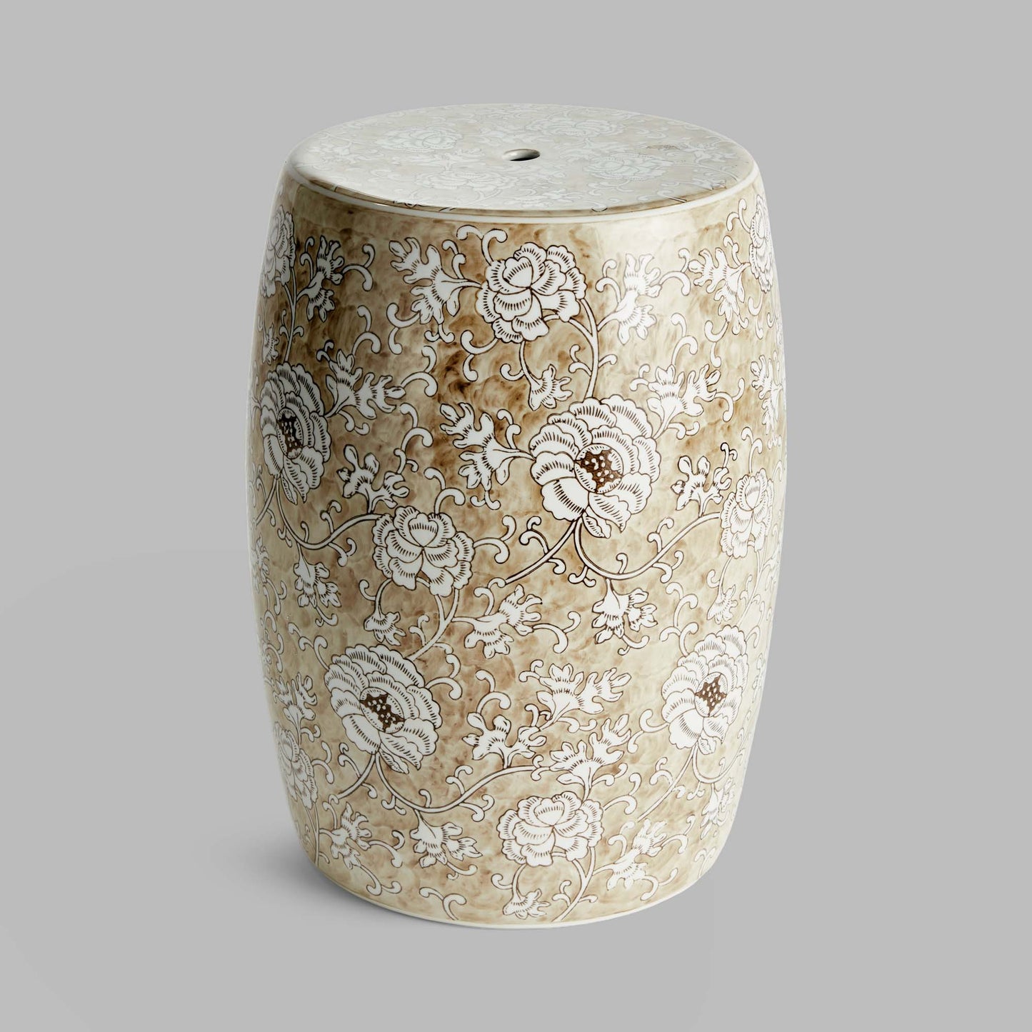 Taupe chinoiserie ceramic stool - stylish home accent (Image5).