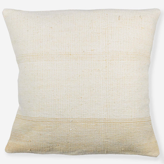 Handwoven turkish kilim pillow cover that is ivory white with tan stripes.