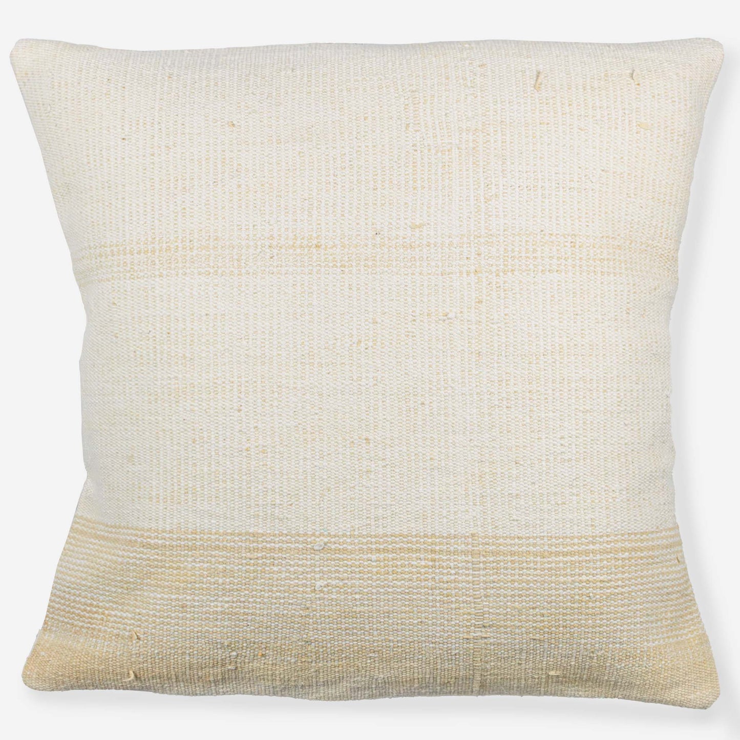 Handwoven turkish kilim pillow cover that is ivory white with tan stripes.