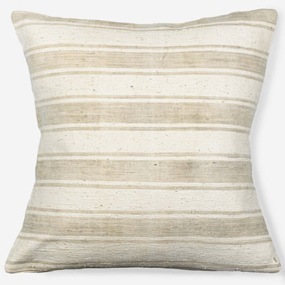 Handwoven turkish kilim pillow cover in ivory white with sand stripes.
