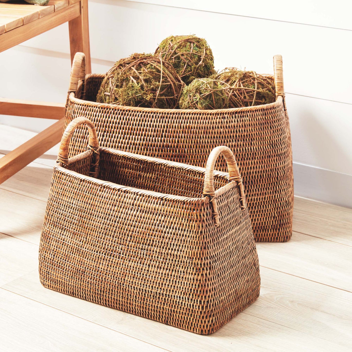 Warm brown rattan narrow magazine baskets (set of 2) - stylish home accent (Image6).