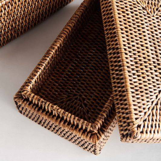 Warm brown rattan rectangular lidded boxes (set of 2) - stylish home accent (Image2).