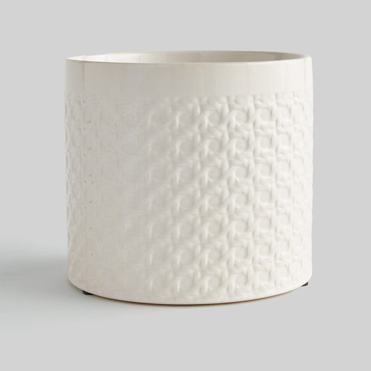 White lattice small round cachepot - stylish home accent (Image2).