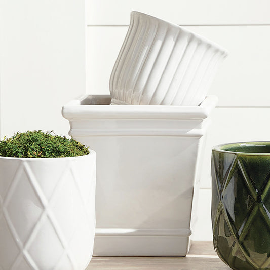 White reactive glaze ceramic pots (set of 2) - stylish home accent (Image2).