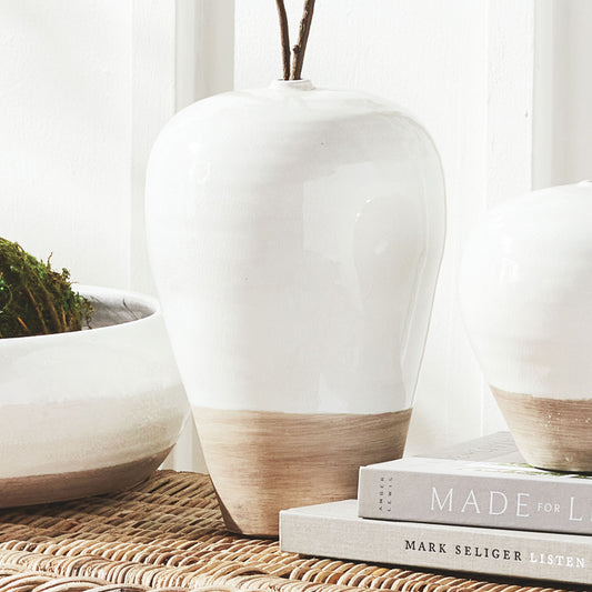 White reactive glaze terracotta large vase - stylish home accent (Image4).