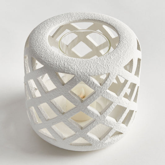 White textured ceramic hurricane candle holder - stylish home accent (Image3).
