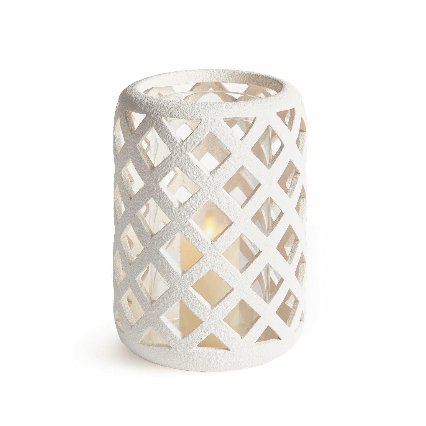 White textured ceramic hurricane candle holder - stylish home accent (Image4).