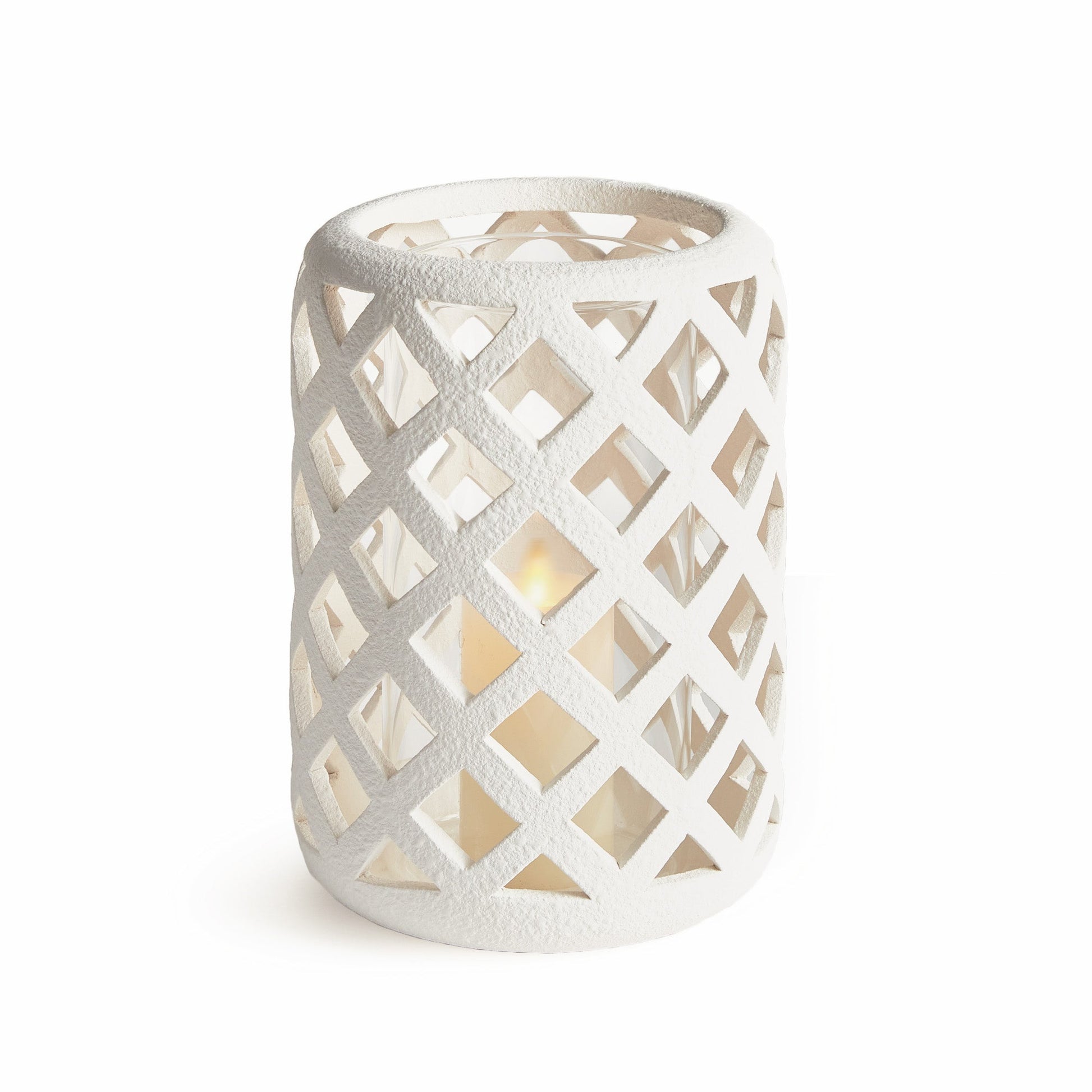 White textured ceramic hurricane candle holder - stylish home accent (Image4).
