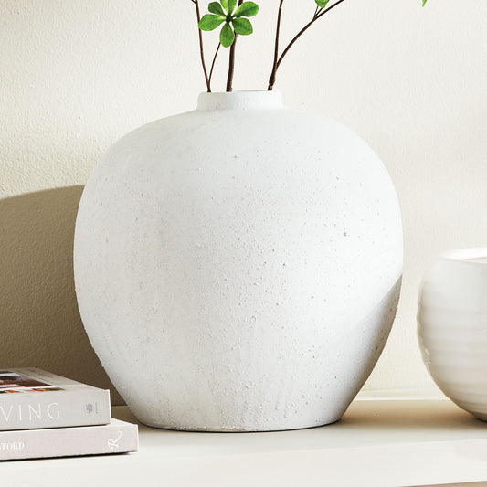 White textured ceramic round vase - stylish home accent (Image4).