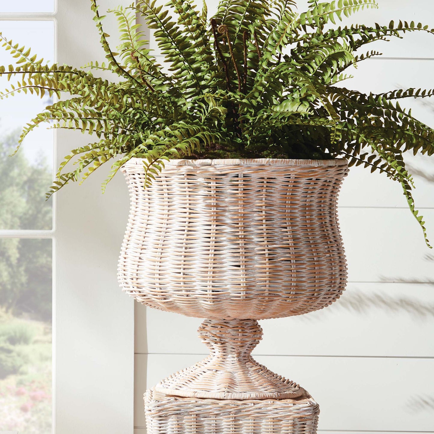 Whitewash rattan footed urn - stylish home accent (Image5).