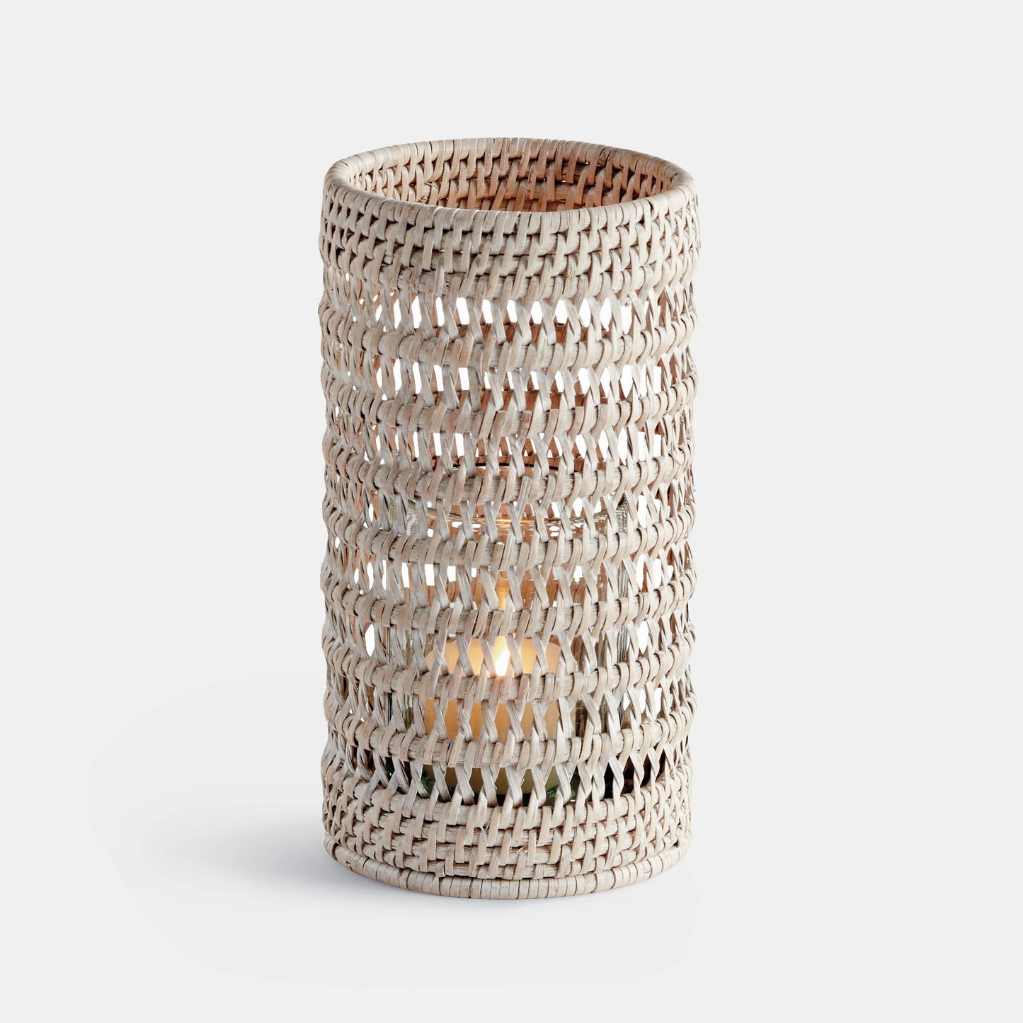 Whitewash rattan hurricane candle holder - stylish home accent (Image1).