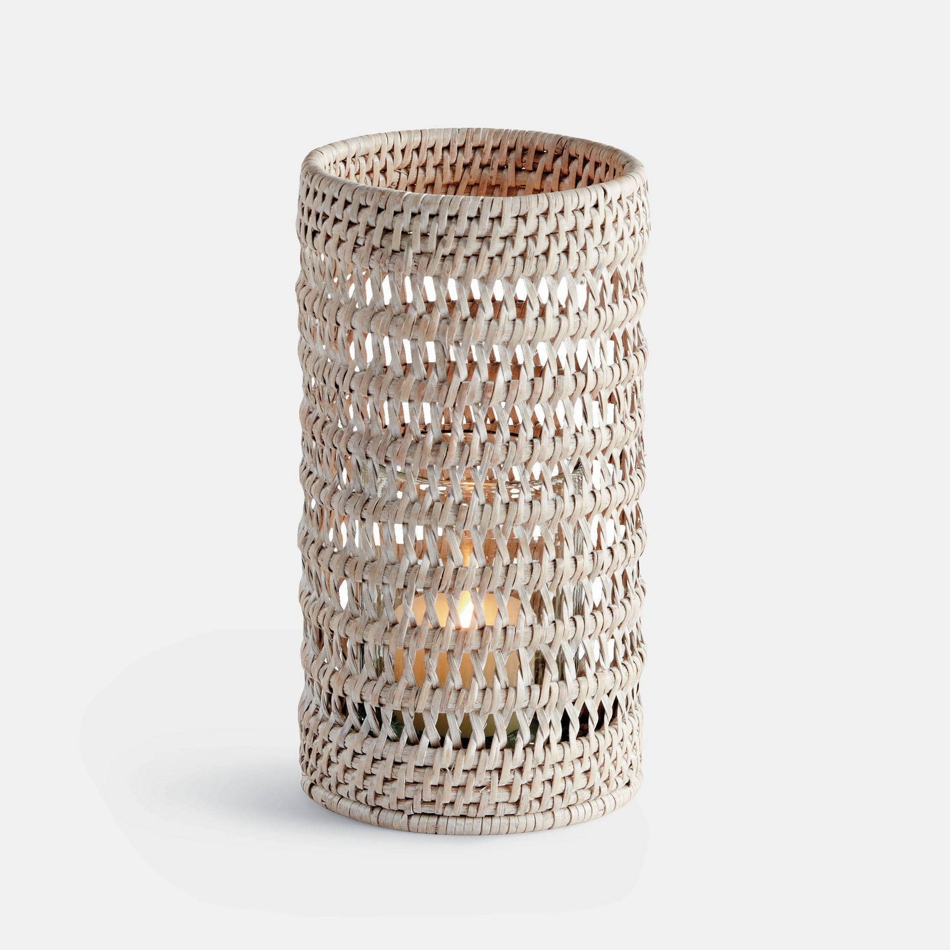 Whitewash rattan hurricane candle holder - stylish home accent (Image1).