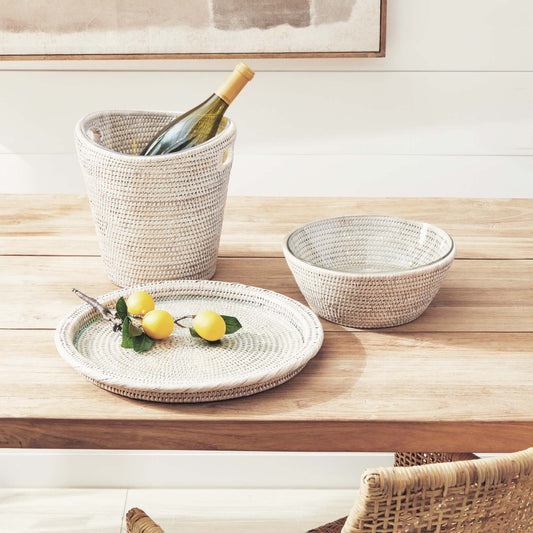 Whitewash rattan serving bowl 11 inch - stylish home accent (Image2).