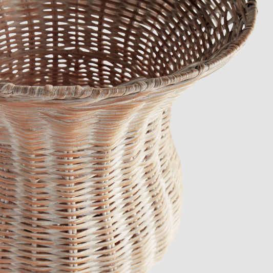 Whitewash rattan tall footed urn - stylish home accent (Image2).