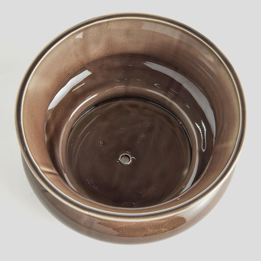 Wide brown reactive glaze ceramic pot - stylish home accent (Image2).