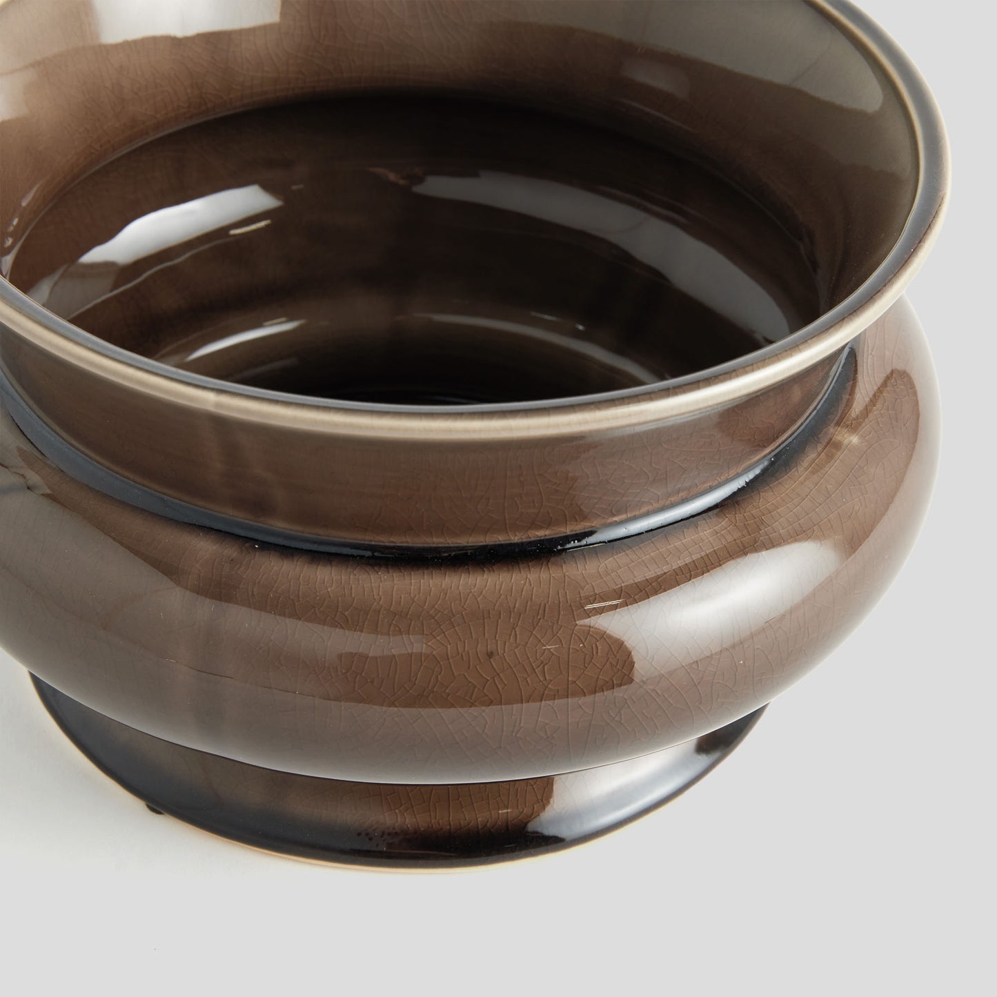 Wide brown reactive glaze ceramic pot - stylish home accent (Image3).