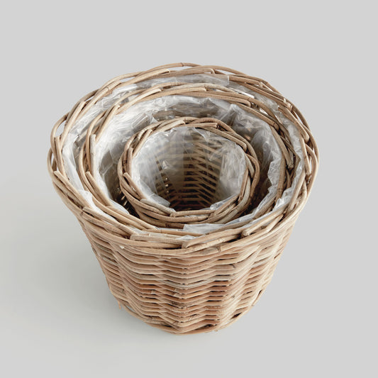 Woven rattan tapered planters (set of 3) - stylish home accent (Image2).