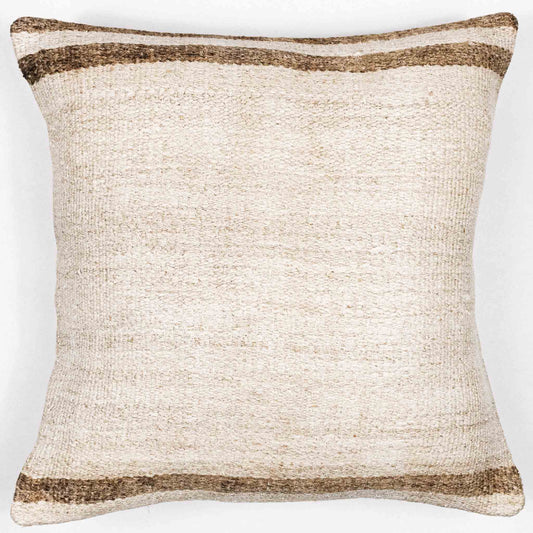 Handwoven Turkish kilim hemp pillow cover in sand with light caramel stripes.