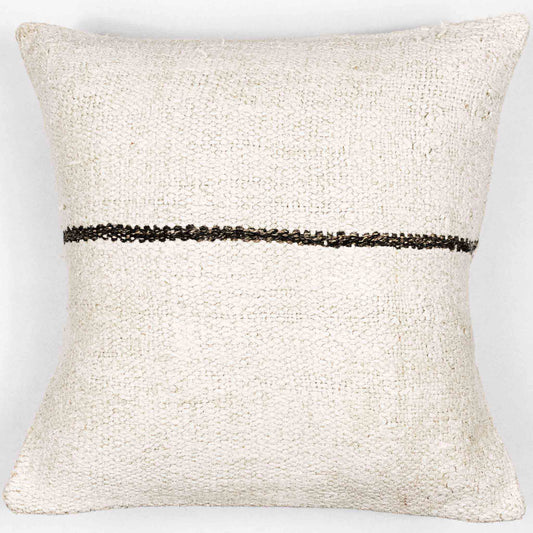 Handwoven Turkish kilim sisal pillow cover in cream with brown stripe.