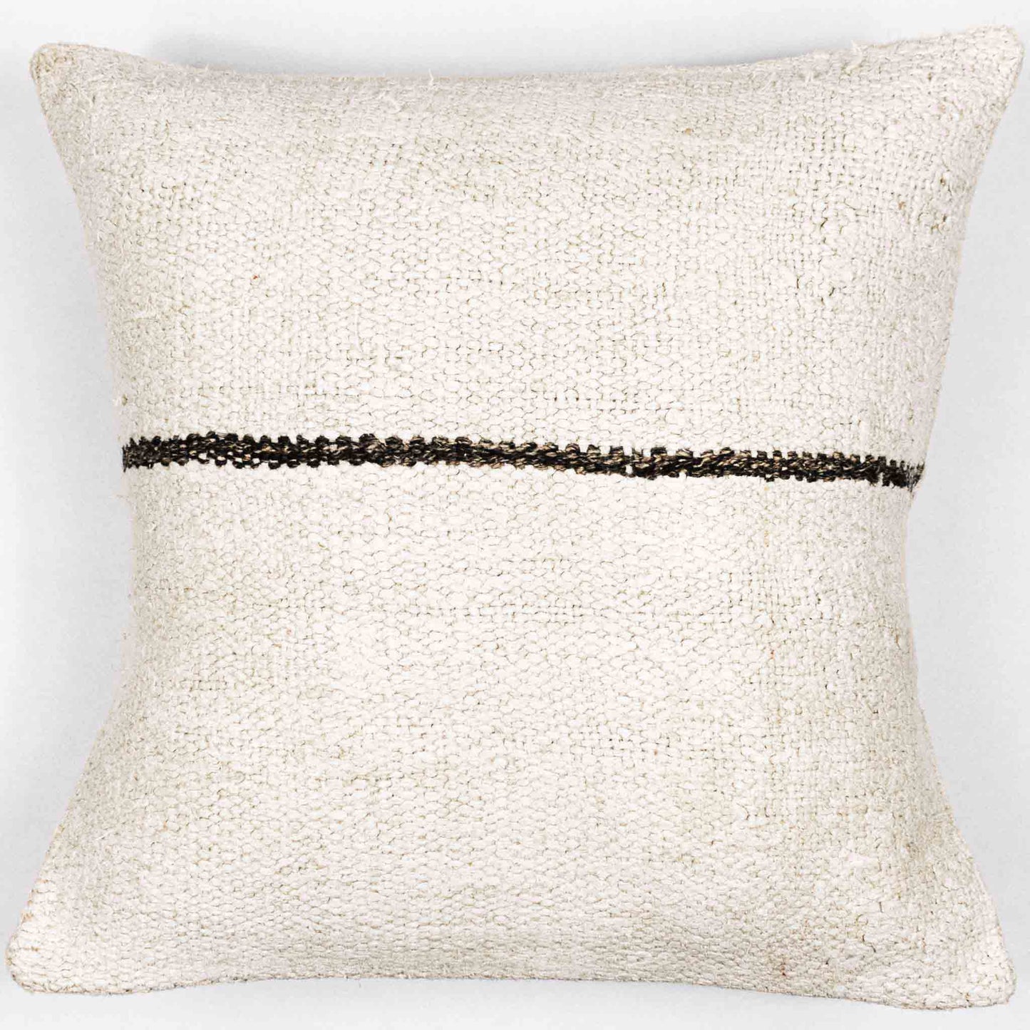 Handwoven Turkish kilim sisal pillow cover in cream with brown stripe.