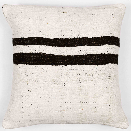 Handwoven Turkish kilim sisal pillow cover in cream with double brown stripe.