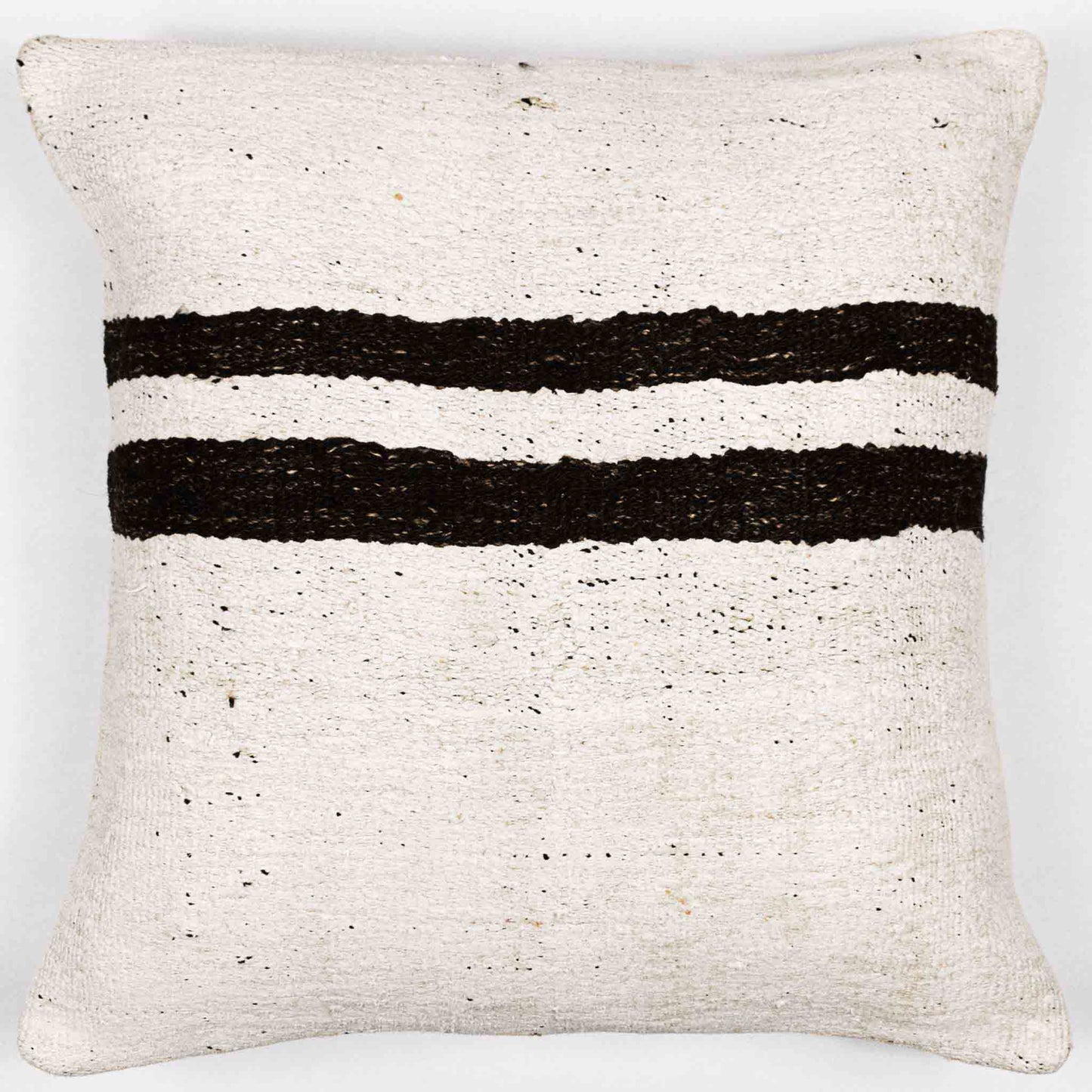 Handwoven Turkish kilim sisal pillow cover in cream with double brown stripe.