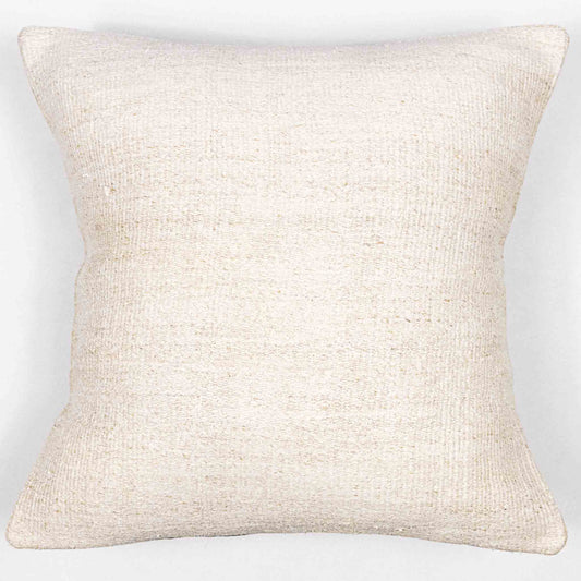 Handwoven Turkish kilim sisal pillow cover in ivory white and sand.