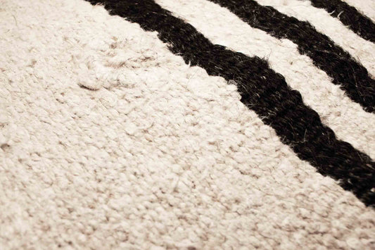 Handwoven Turkish kilim sisal pillow cover fabric in light wheat with espresso stripes.