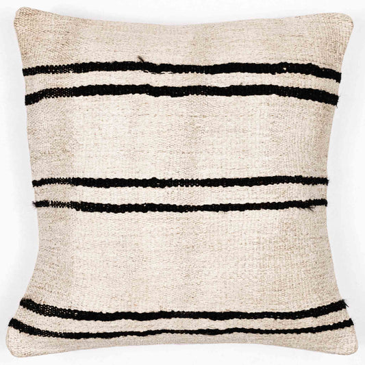 Handwoven Turkish kilim sisal pillow cover in khaki with espresso stripes.