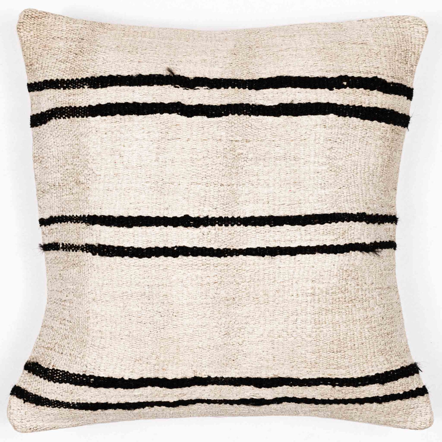Handwoven Turkish kilim sisal pillow cover in khaki with espresso stripes.