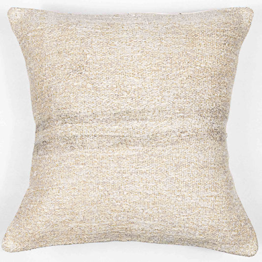Handwoven Turkish kilim sisal pillow cover in sand with light gray stripes.