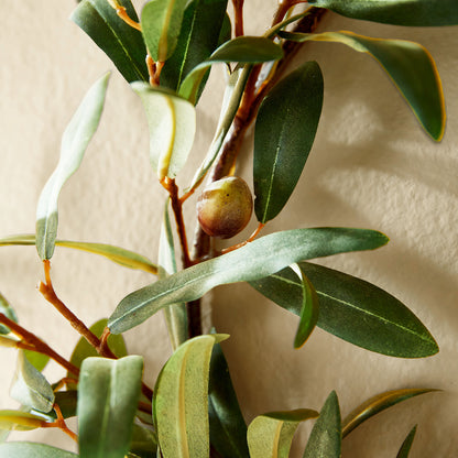 16" faux olive wreath, closeup view.