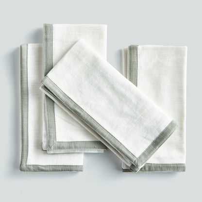 White with sage green border cotton dinner napkins (set of 4) - stylish home accent (Image3).