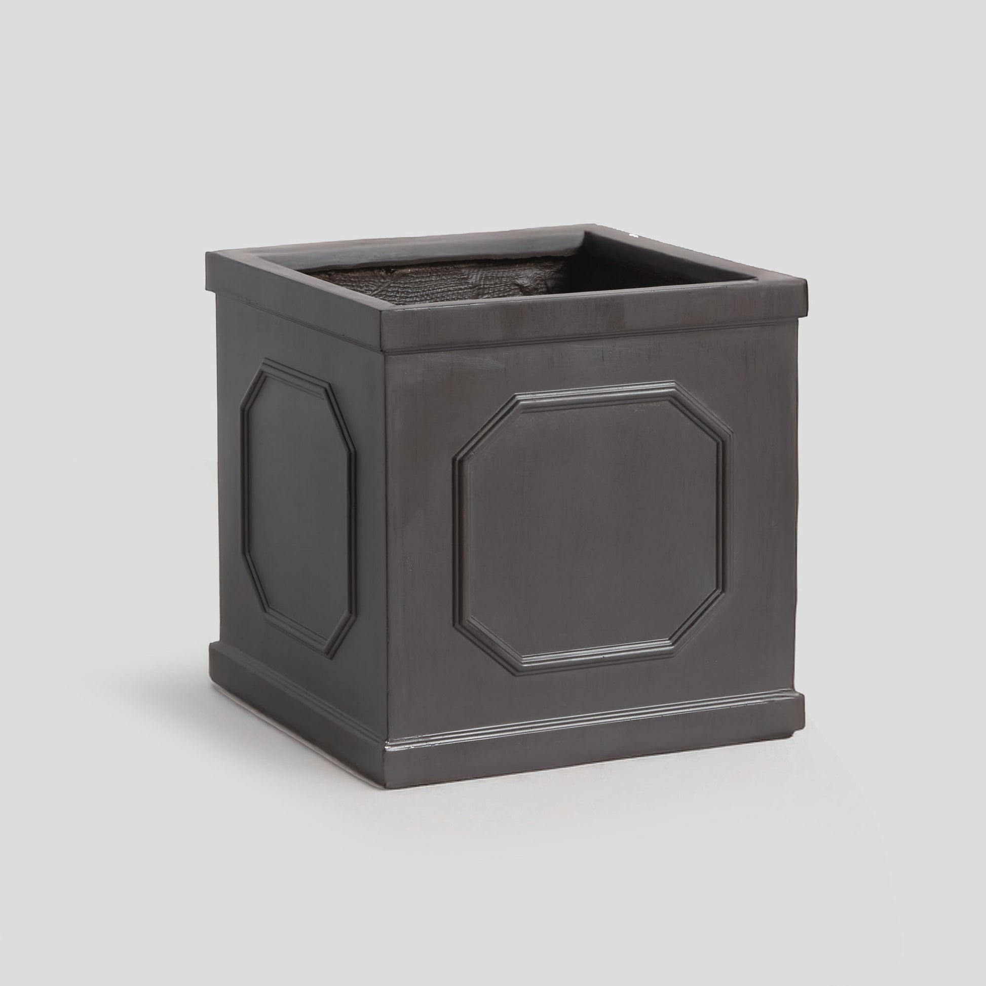 Antique black fibreclay large square planter - stylish home accent (Image1).