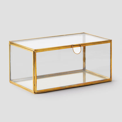 Antique brass glass rectangular display box 11 inch - stylish home accent (Image1).