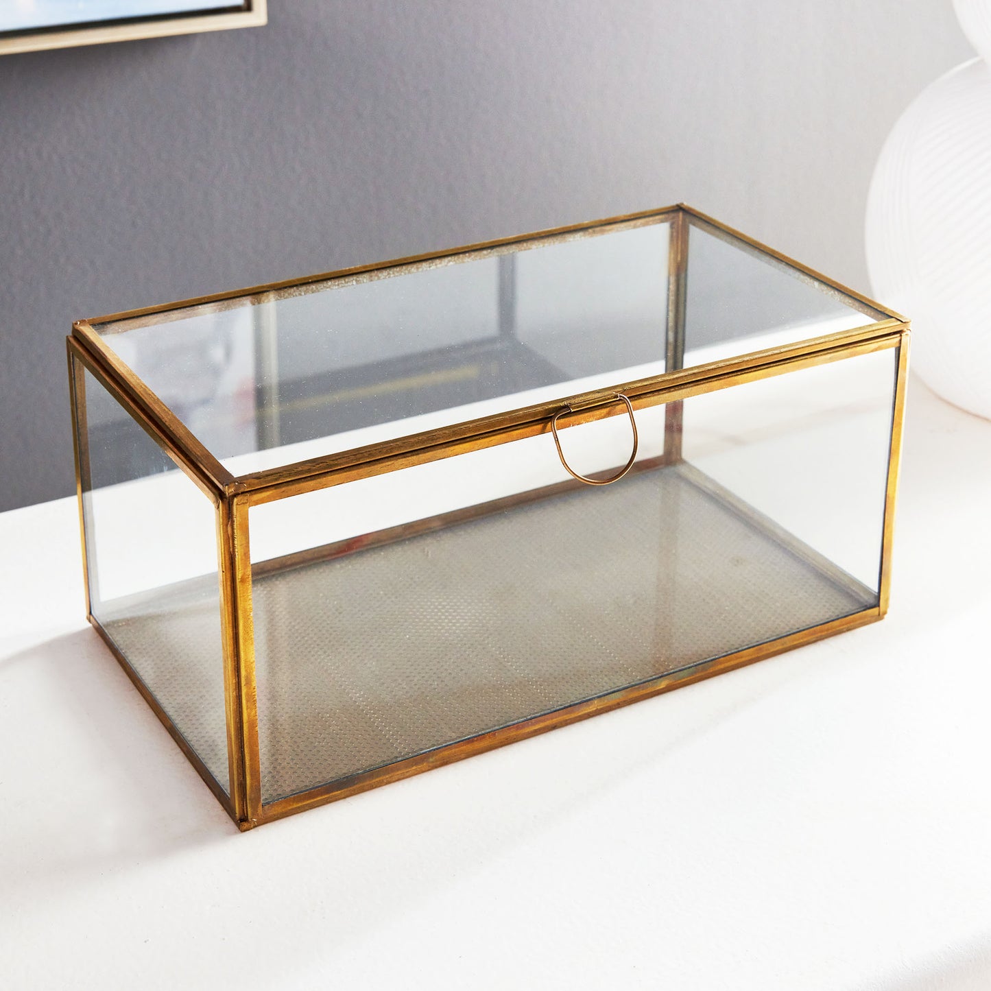 Antique brass glass rectangular display box 11 inch - stylish home accent (Image3).